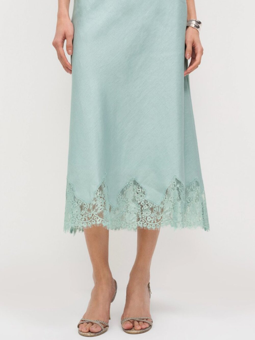 NWT REFORMATION Carolina Linen Midi Skirt Aquamarine Size XSP Petites